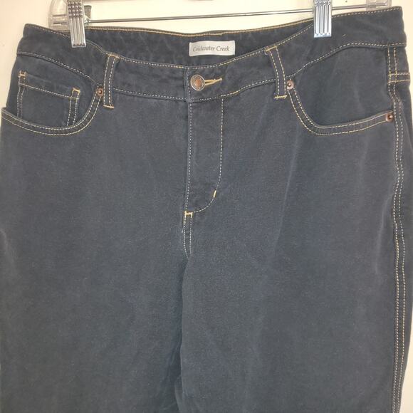 Coldwater Creek Black Jeans Sz 14P Straight Leg Gold Stitching Stretch Petite - Picture 15 of 16